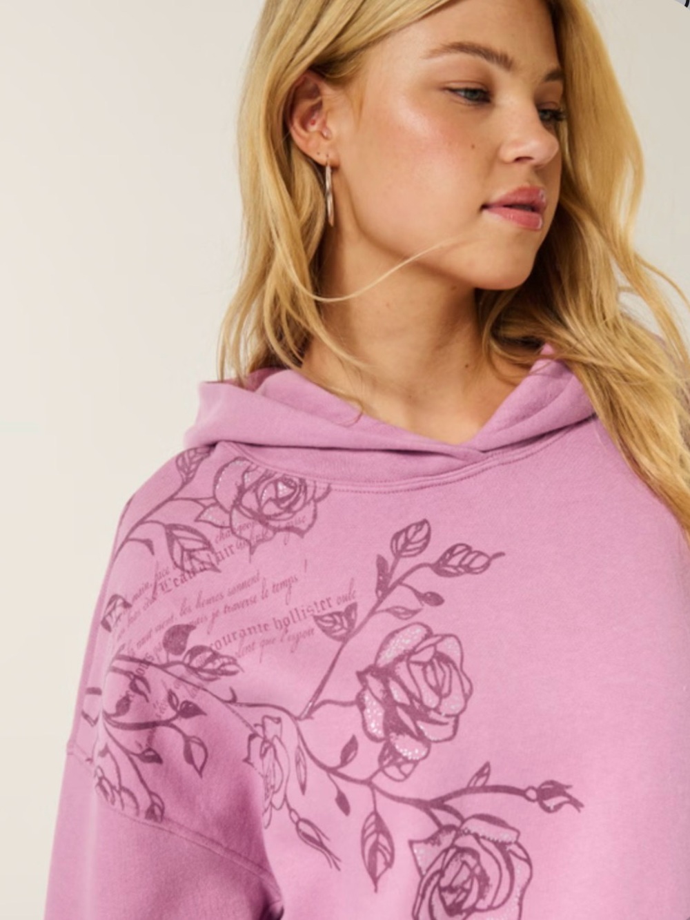 Hollister Feel Good Oversized Sparkle Logo Graphic Hoodie Size Medium - Picture 3 of 8